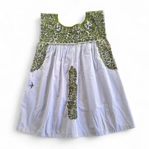 Mi Golondrina Mexico Flores Embroidered Blouse Green Striped Sleeveless Top XS